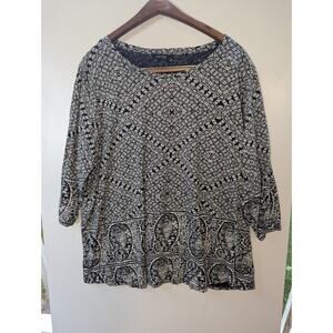 Lucky Brand Women's‎ 3/4 Sleeve Pullover Blouse Top Cotton/Modal Paisley Size 3X